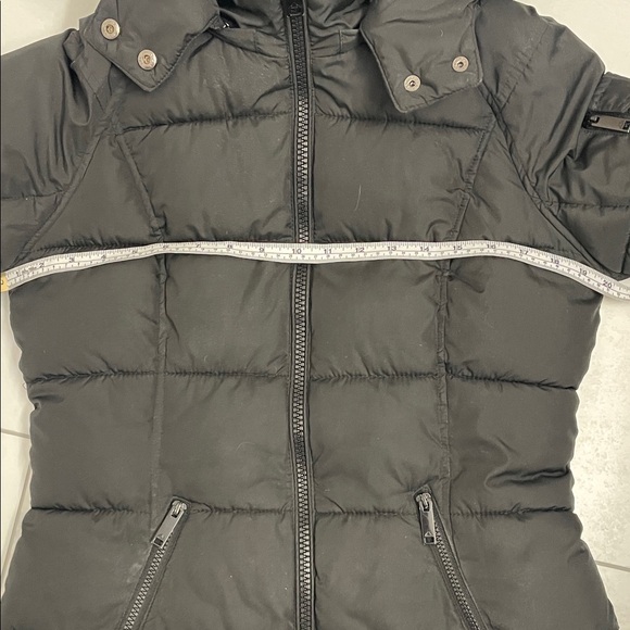 Parka Black Quilted Puffer Jacket With Detachable Hood Wind Water Resistant Sz S - Picture 11 of 16